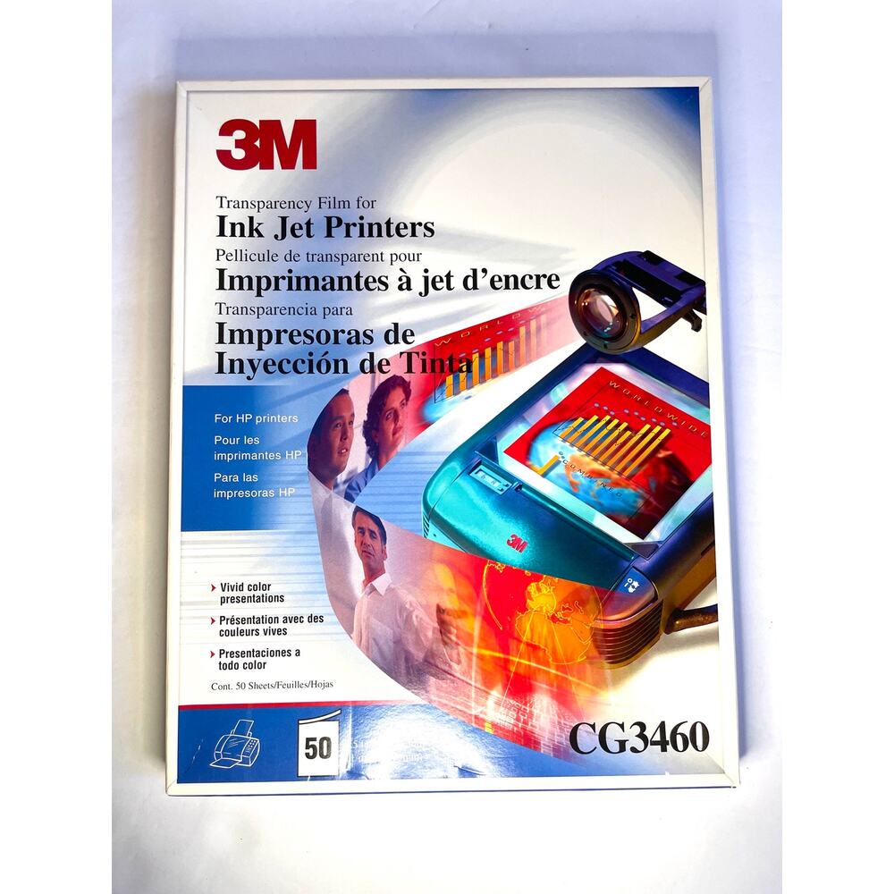 3M Transparency Film CG3460 For HP Color Ink Jet Printer 50 Sheets New 8.5"x 11"